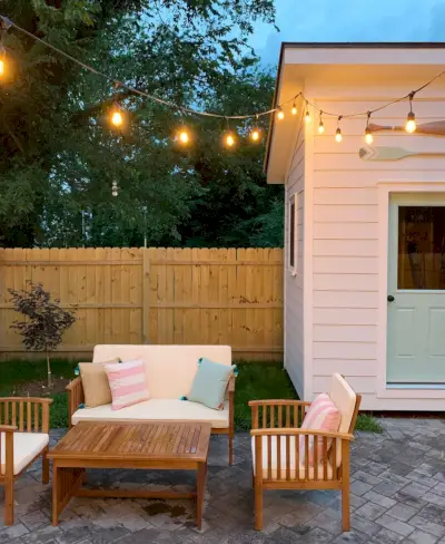 Duplex Back Dusk Lights On Towards Shed