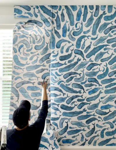 Sherry Trimming Décoration murale colorée en forme de baleine bleue autour de la fenêtre