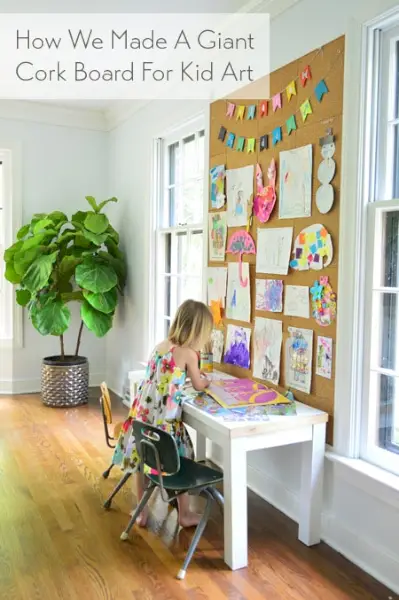 En DIY Cork Wall For Kid Art