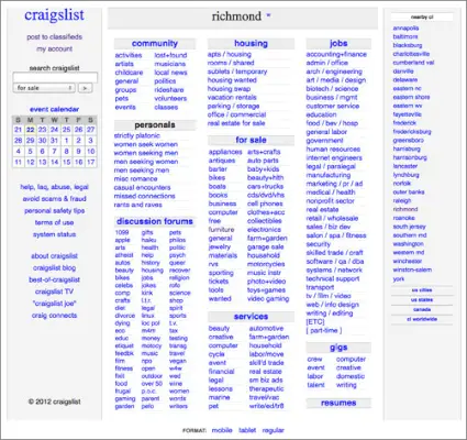 Craigslist-skærmgreb