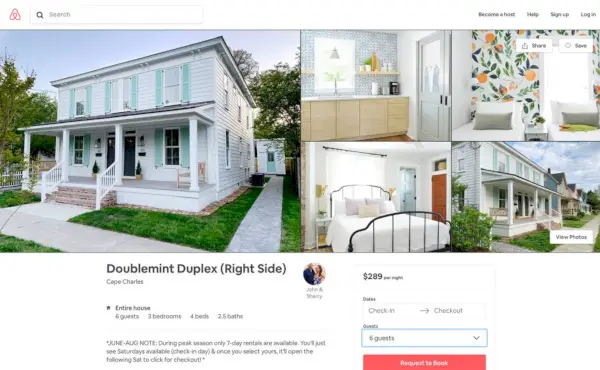 Dvipusis Airbnb sąrašas dešinėje pusėje