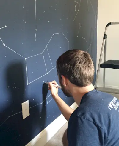 Boys Outer-Space-Broom Drawing-Star-Dots with Paint Pen