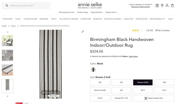 Posnetek zaslona spletnega mesta Annie Selke Birmingham Rug