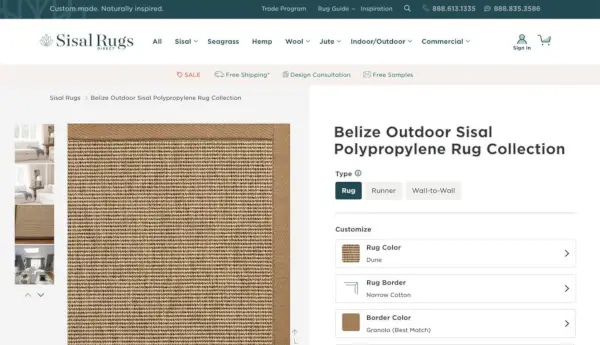 Screenshot van Sisal Rugs Direct Belize-vloerkleed