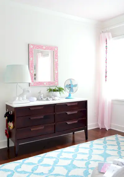 Quarto De Meninas-Cômoda-Rosa-Espelho