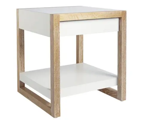 Table d'Appoint Bois Naturel Et Blanc Lignes Epurées Modernes