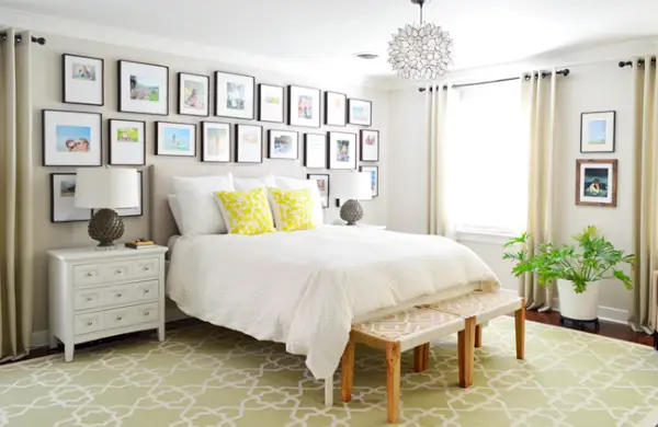 Beige Paint Master Bedroom Full Frame Gallery Wall