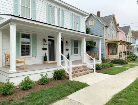 Paesaggio duplex del portico anteriore alla casa rosa