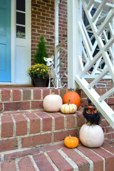 Halloween első veranda dekoráció sütőtök csontváz bagoly