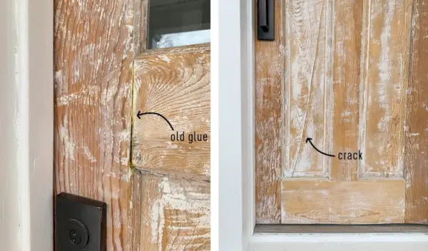 Portes poncées sur duplex avec fissures et vieille colle