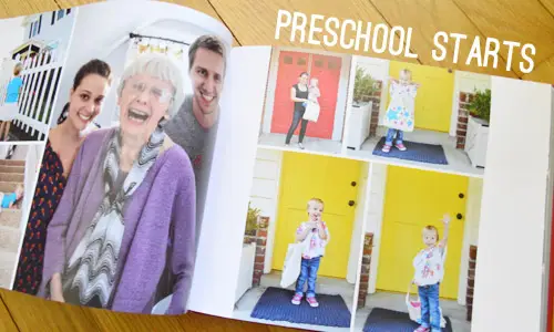 Ročenka Family Album Spread Featuring Photos of Preschool Starting