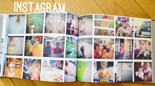 Jaarboekfamiliealbum met foto's van Instagram-foto's