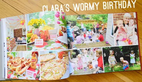 Årbok Familj Album Uppslag med bilder av Worm Birthday Party