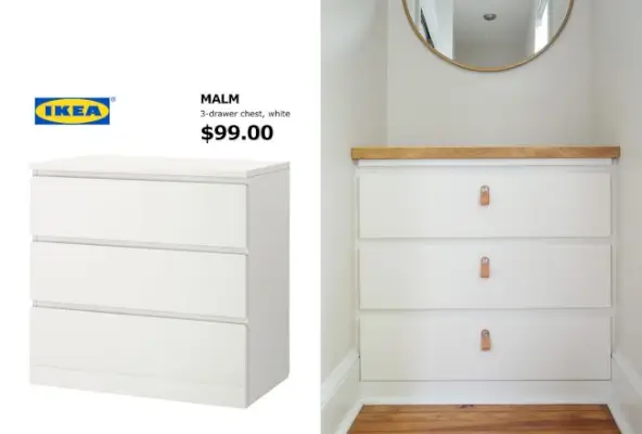 Cassettiera Ikea Malm prima e dopo come incasso su misura