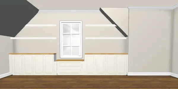 Renderização de armários embutidos e duas prateleiras flutuantes usando Ikea 3D Kitchen Planner