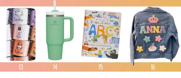 Ideen für Weihnachtsgeschenke für Kinder, Teenager, personalisierte Tasse, Stanley-Wasserflasche, ABC-Pop-up-Buch, personalisierte Jeansjacke