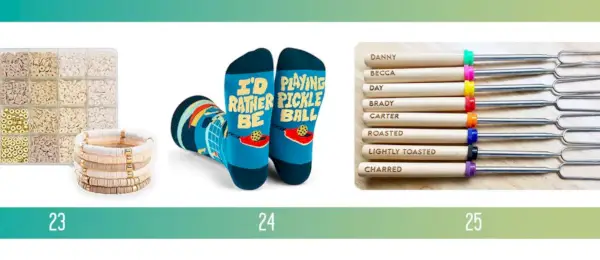 Izdevīgas svētku dāvanu idejas Aproču izgatavošanas komplekts Pickeball zeķes Personalizētas Smore Sticks