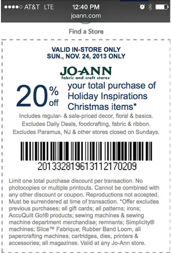 Buono sconto Joann1