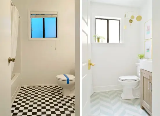 Antes y después del baño Florida con suelos estampados