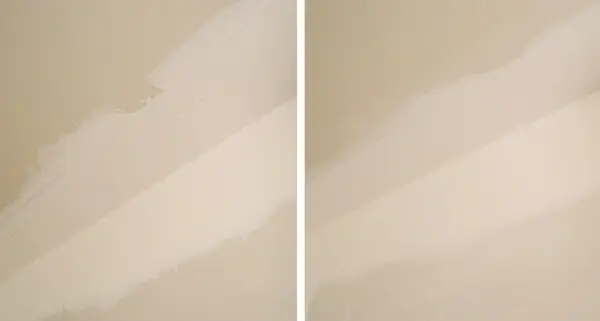 antes e depois lado a lado de lama áspera de drywall lixada e lisa