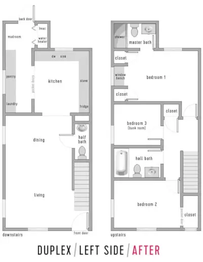 Duplex plattegrond vol na vaste deurzwaai