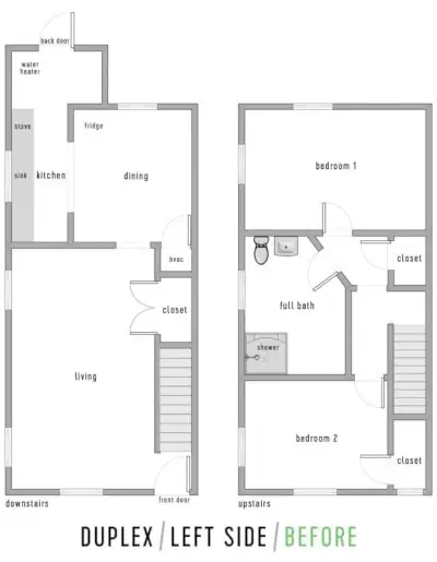 デュプレックス フロア プラン 固定ドア スイング前のフル プラン