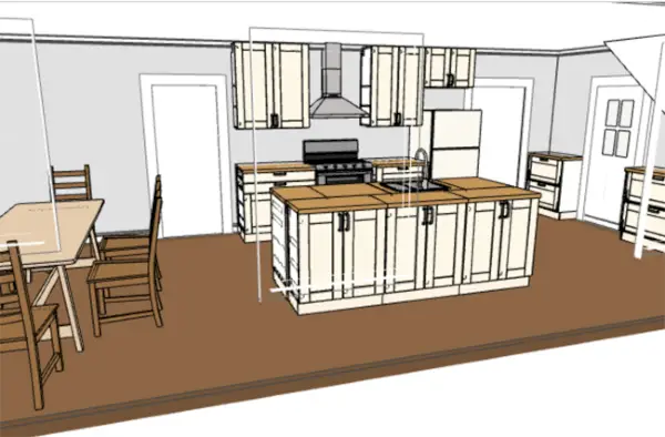 Renderização da ferramenta de planejamento de cozinha ikea 3D com armários superiores