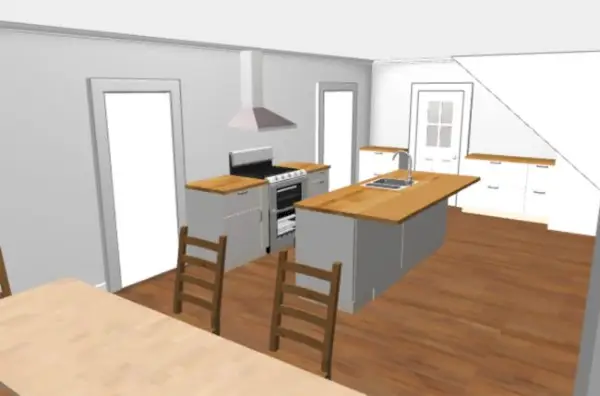 Rendu de l'outil de planification de cuisine 3D Ikea sans armoires supérieures