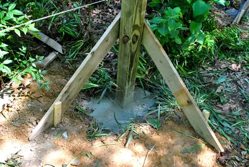 Ciment de clôture dans le trou