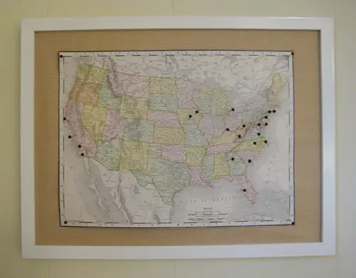 Vintage Framed Map Pin Board Frame Art Travel Project How to Diy Lacné