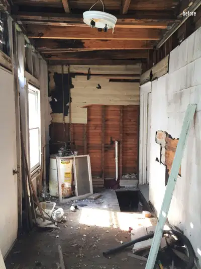 Mudroom de drywall de casa de praia antes