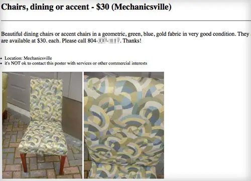 Získajte lacné jedálenské stoličky z Craigslist