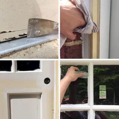 Preparación y pintura de puerta para pintar con raspador, trapo e imprimación