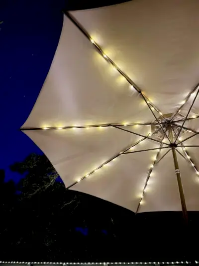 Dessous du parasol avec lumières LED solaires la nuit