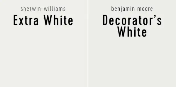 Sherwin Williams Extra White prieš Benjamin Moore Decorators White