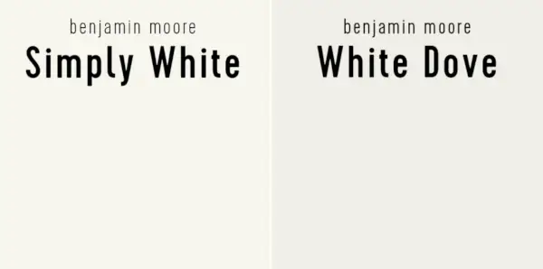 Benjamin Moore Simplemente Blanco vs Paloma Blanca