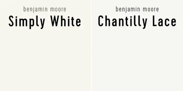 Benjamin Moore Simply White срещу Chantilly Lace