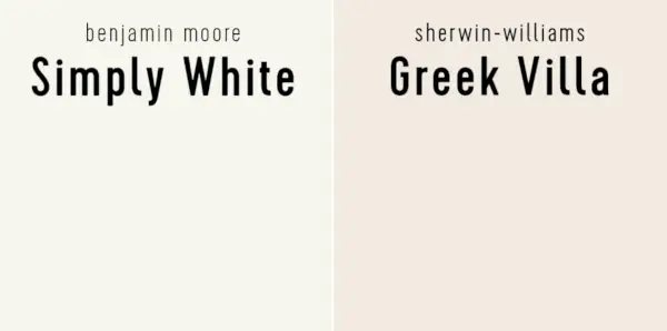 Benjamin Moore Simply White versus Sherwin Williams Griekse Villa