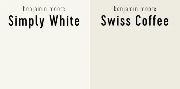 Benjamin Moore Simply White vs švajčiarska káva