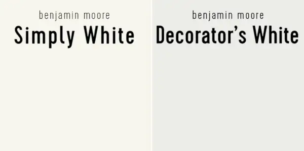 Benjamin Moore Simply White prieš dekoratorių