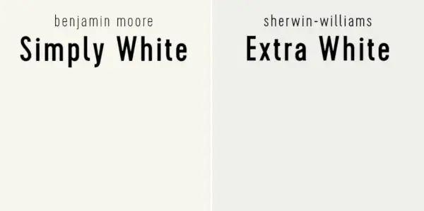 Бенджамин Мур Simply White срещу Sherwin-Williams Extra White