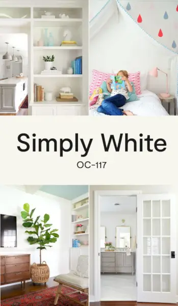 Colagem de espaços usando Benjamin Moore Simply White