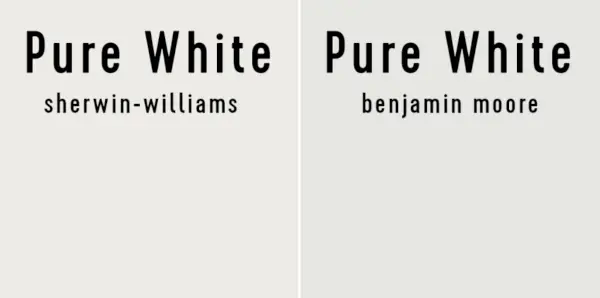 Рамо до рамо на Sherwin-Williams Pure White и Benjamin Moore Pure White