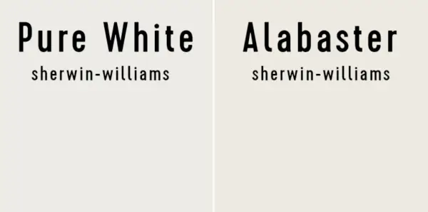 Bok po boku Sherwin-Williams Pure White a Sherwin Williams Alabaster