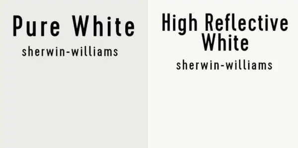 Fianco a fianco di Sherwin-Williams Pure White e High Reflective White