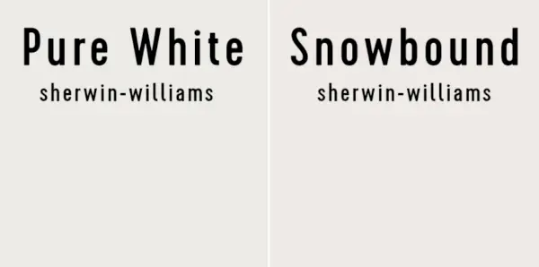 Side om side af Sherwin-Williams Pure White and Snowbound