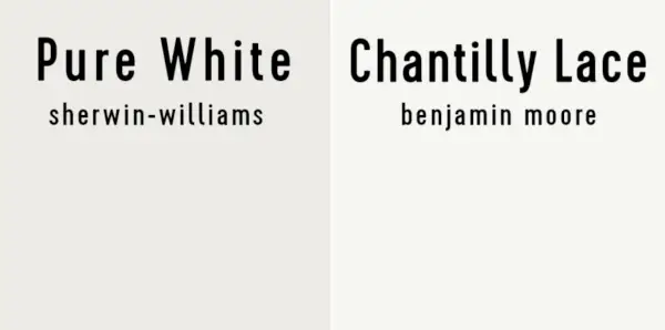 Zij aan zij met Sherwin-Williams Pure White en Benjamin Moore Chantilly Lace