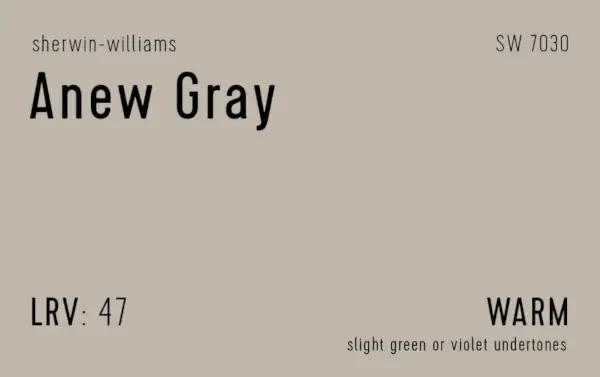 Eșantionul de informații Sherwin-Williams Anew Gray