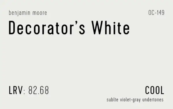 Benjamin Decorators White Swatch Paint Infolla LRV Undertone