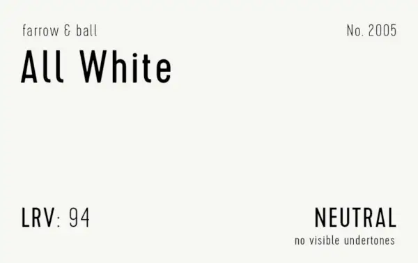 Farrow & Ball All White Swatch mit Farbinfo LRV-Unterton